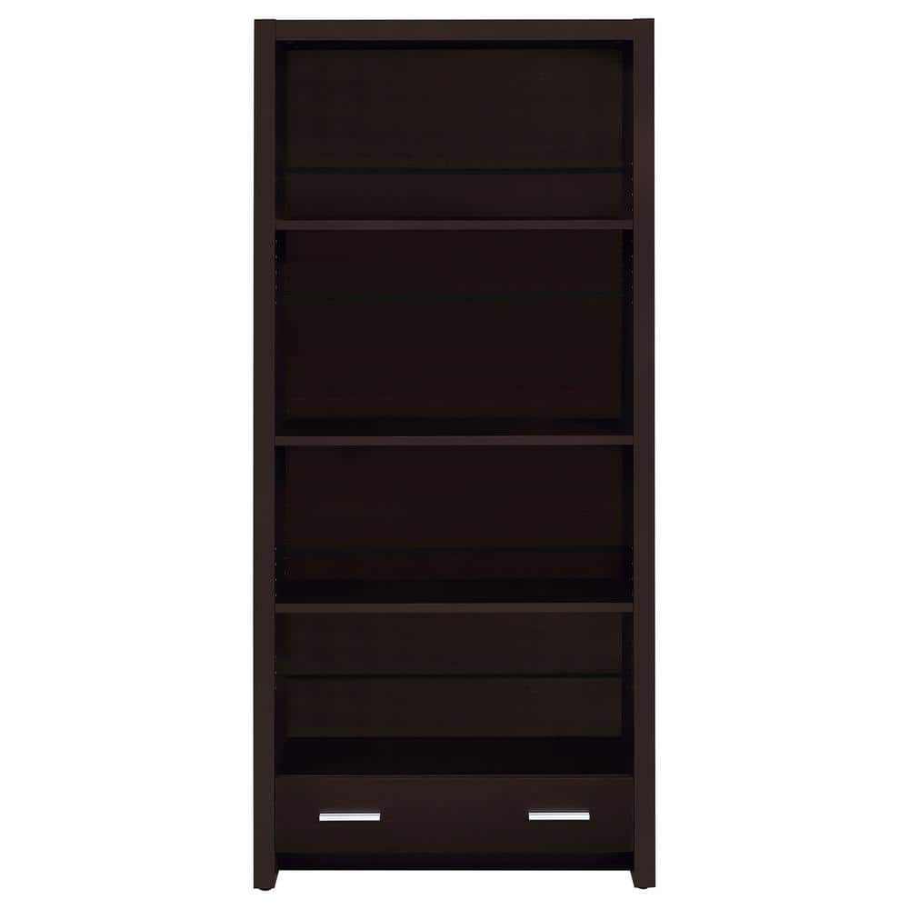 Transitional Skylar 70.75" Cappuccino Wood Bookcase with Storage Drawer