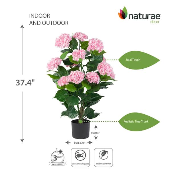 NATURAE DECOR Artificial 37 in. pink hydrangea in black pot OUT