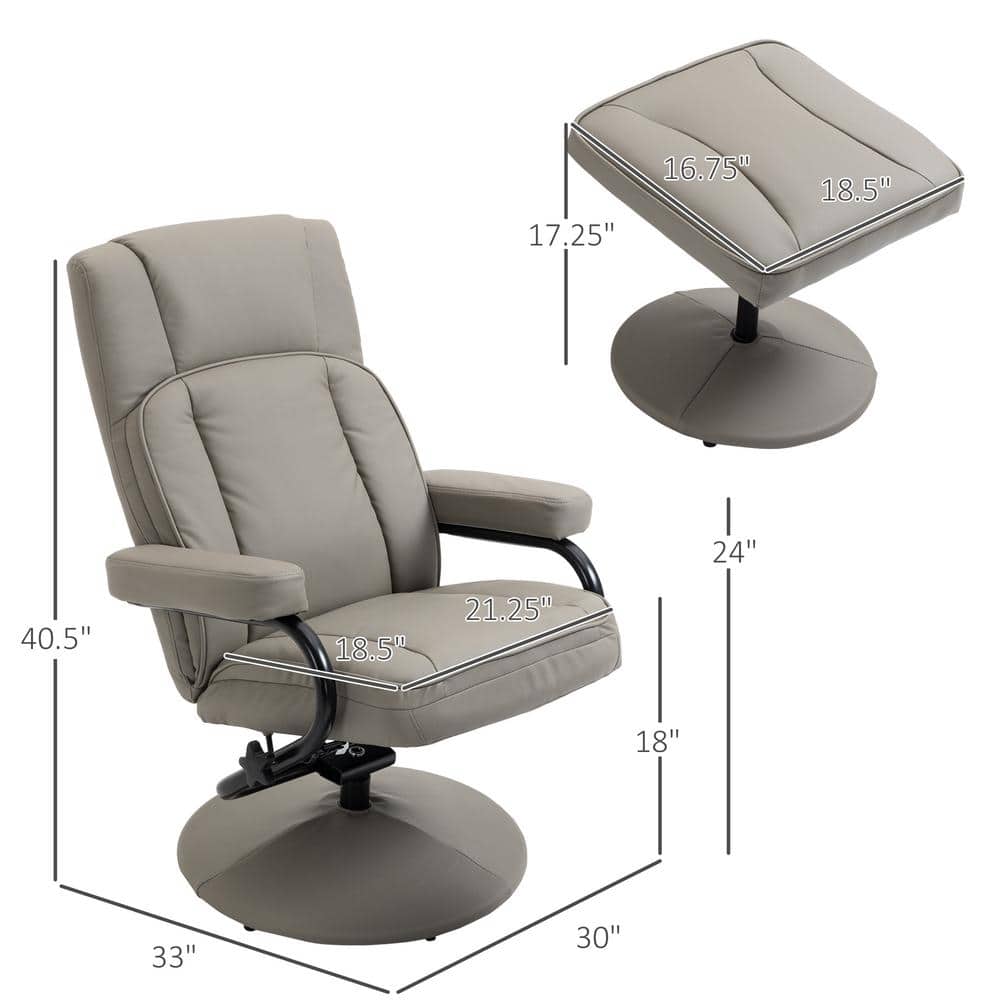 Gray Faux Leather Swivel Recliner with Ottoman