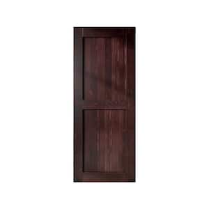 36 in. x 84 in. H-Frame Red Mahogany Solid Natural Pine Wood Panel Interior Sliding Barn Door Slab with-Frame