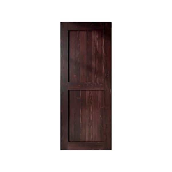 HOMACER 36 in. x 84 in. H-Frame Red Mahogany Solid Natural Pine Wood Panel Interior Sliding Barn Door Slab with-Frame