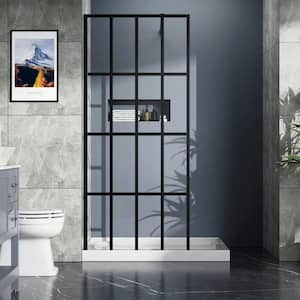 34 in. W x 72 in. H Fixed Frameless Shower Door in Black with Clear Glass