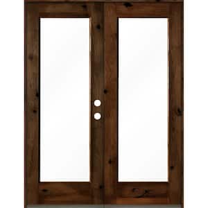 60 in. x 80 in. Rustic Knotty Alder Wood Clear Full-Lite provincial stain Left Active Double Prehung Front Door