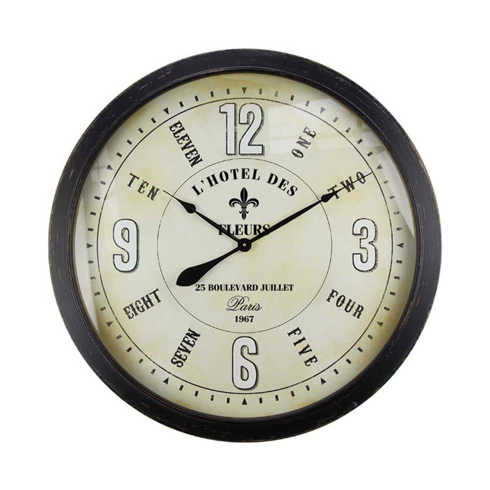 Yosemite Home Decor Fleur Village Distressed Brown Oversized Wall Clock