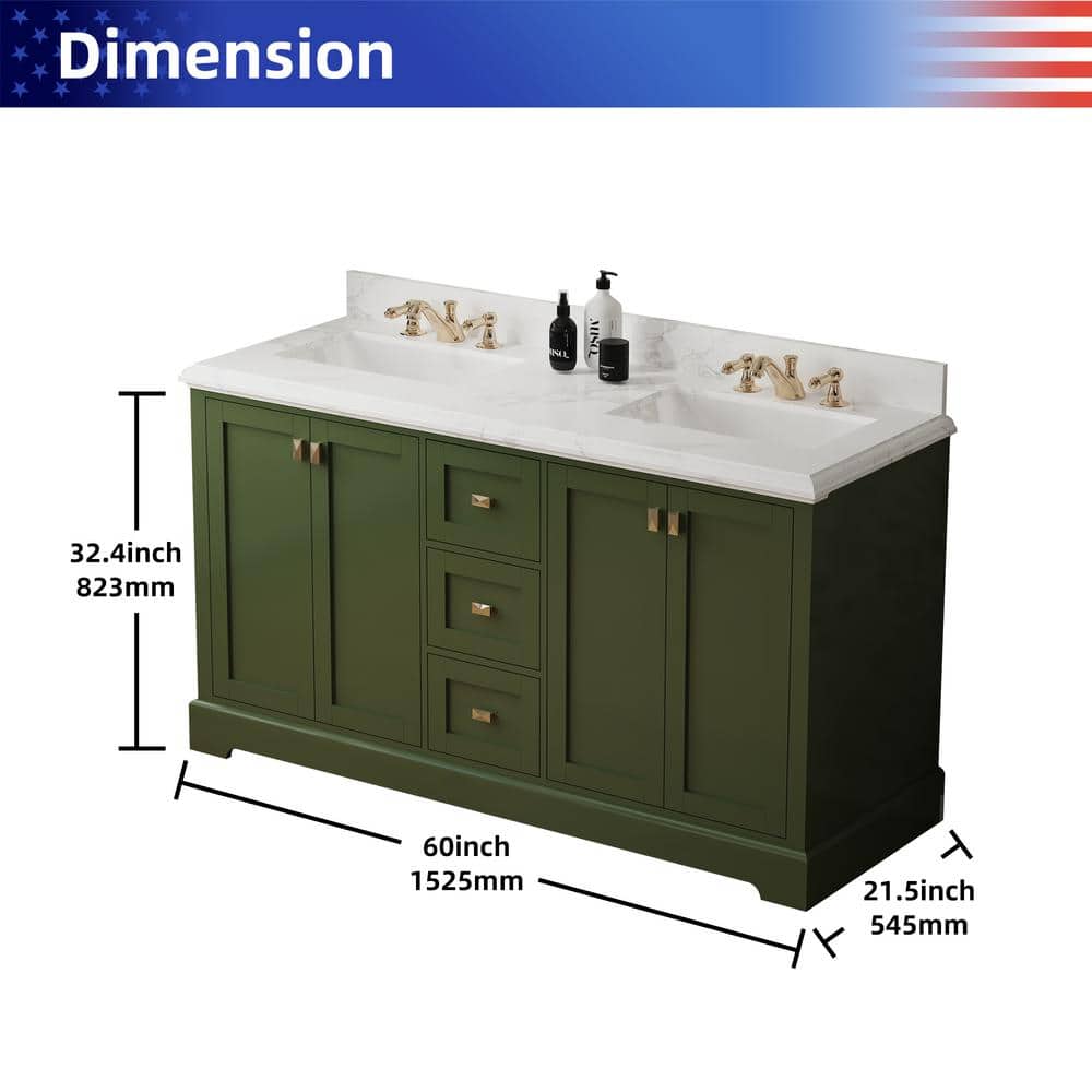 60'' Venetian Green Double Bathroom Vanity with Marble Top