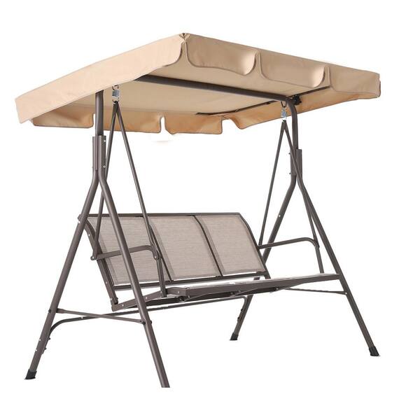 Cisvio 3-Person Metal Outdoor Patio Swing, Steel Frame Textlene Seats Steel Frame Swing Chair