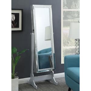 Elle Silver Wood Jewelry Cheval Mirror 20 in. W Jewelry Armoire with Crytal Trim Silver