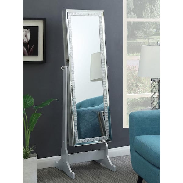 Coaster Elle Silver Wood Jewelry Cheval Mirror 20 in. W Jewelry Armoire with Crytal Trim Silver