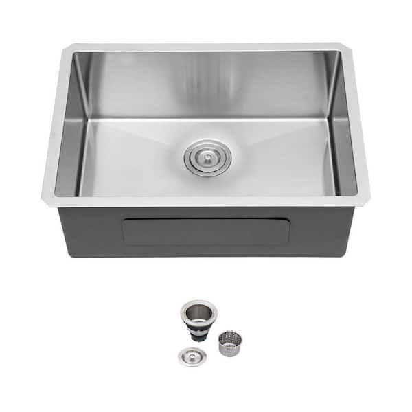 23 in. Undermount Sink Single Bowl 16-Gauge Brushed Stainless Steel Kitchen Sink with Drain Assembly