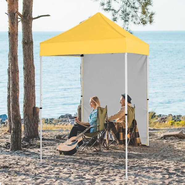 EAGLE PEAK 5 ft. x 5 ft. Yellow Pop-Up Canopy with 1-Removable Sunwall