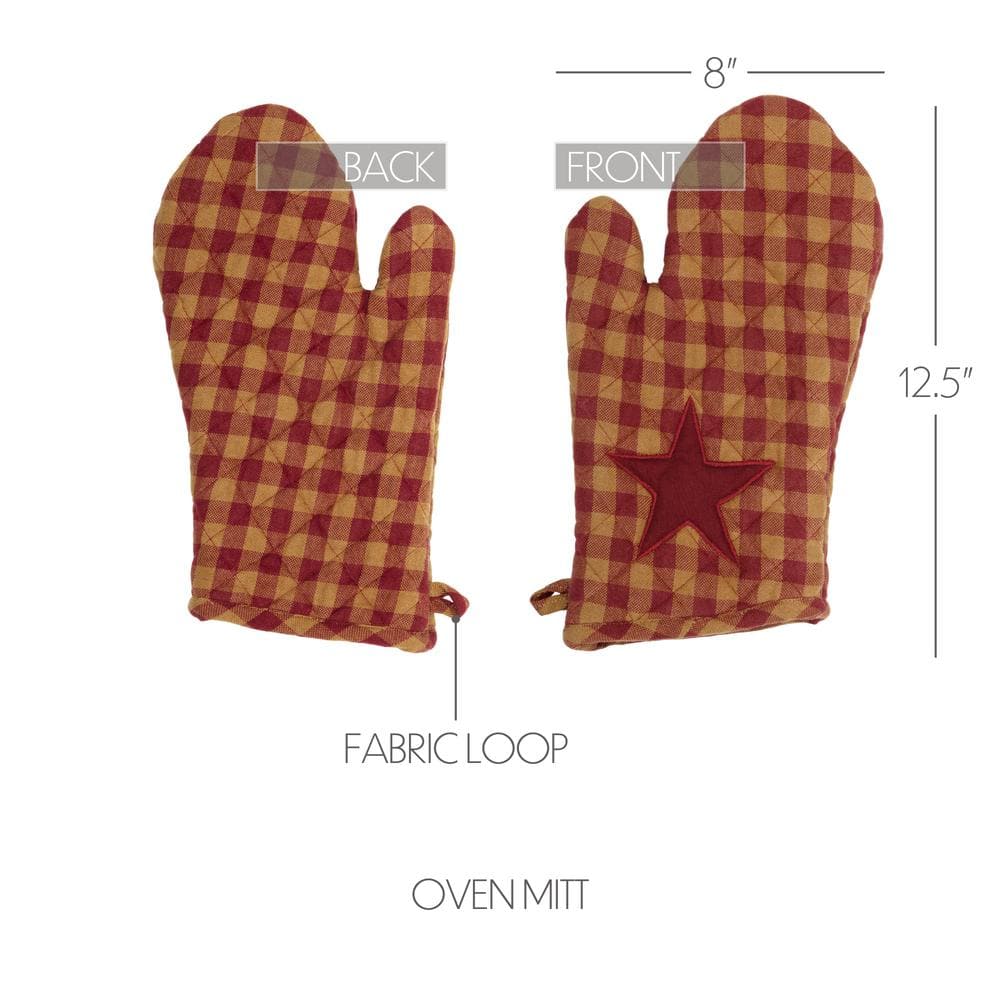 Burgundy and Khaki Cotton Star Print Oven Mitt