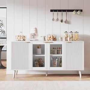 Modern White Particle Board 55.12 in. Buffet Sideboard Cabinet with Glass Doors