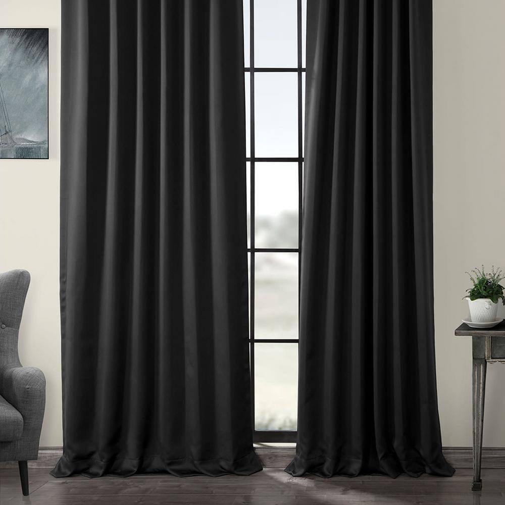Jet Black Polyester Blackout Puddle Length Drapes