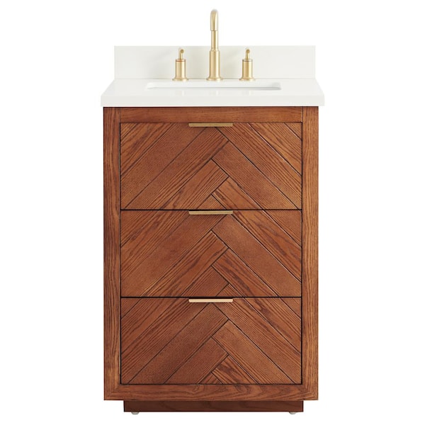CHAMELEON CONCEPTS Baker 24 in. W x 21 in. D x 34 in. H Freestanding Vanity in Ash with Pure White Qt. Top and Single Sink Ceramic Basin