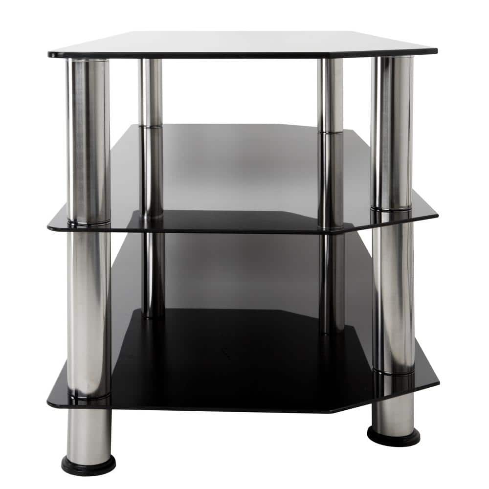 Black Tempered Glass Corner TV Stand with Chrome Legs