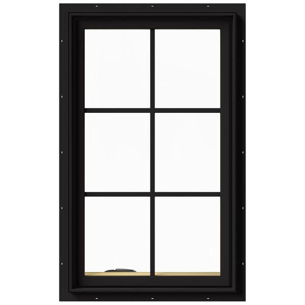 JELD-WEN 24 in. x 40 in. W-2500 Series Black Painted Clad Wood Left-Handed Casement Window with Colonial Grids/Grilles