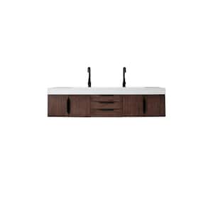 Mercer Island 72.5 in. W x 19 in. D x 18.3 in. H Bathroom Vanity in Coffee Oak with Glossy White Mineral Composite Top