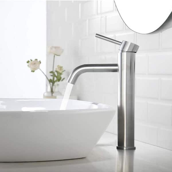 Single Handle Single Hole Tall Vessel Sink Faucet Basin Mixer Tap in Brushed Nickel