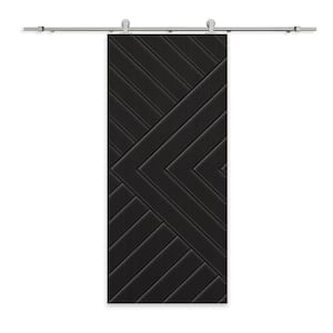 Chevron Arrow 42 in. x 84 in. Fully Assembled Black Stained MDF Modern Sliding Barn Door with Hardware Kit