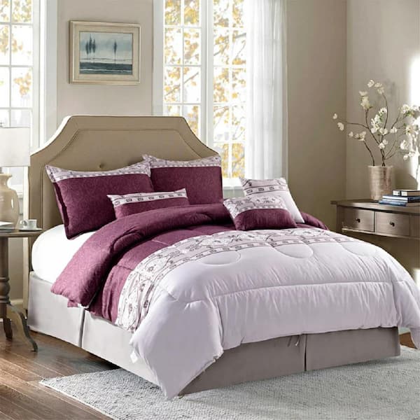 Shatex Bedding Comforter Set 7 Piece Bedding Sets -100% Polyester-100% Natural Soft Hand Feel- King Size, Purple