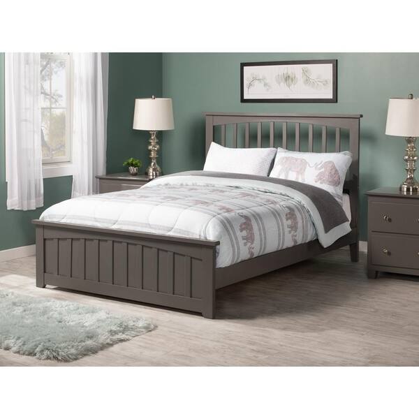 AFI Mission Grey Full Solid Wood Frame Low Profile Platform Bed with Matching Footboard and USB Device Charger