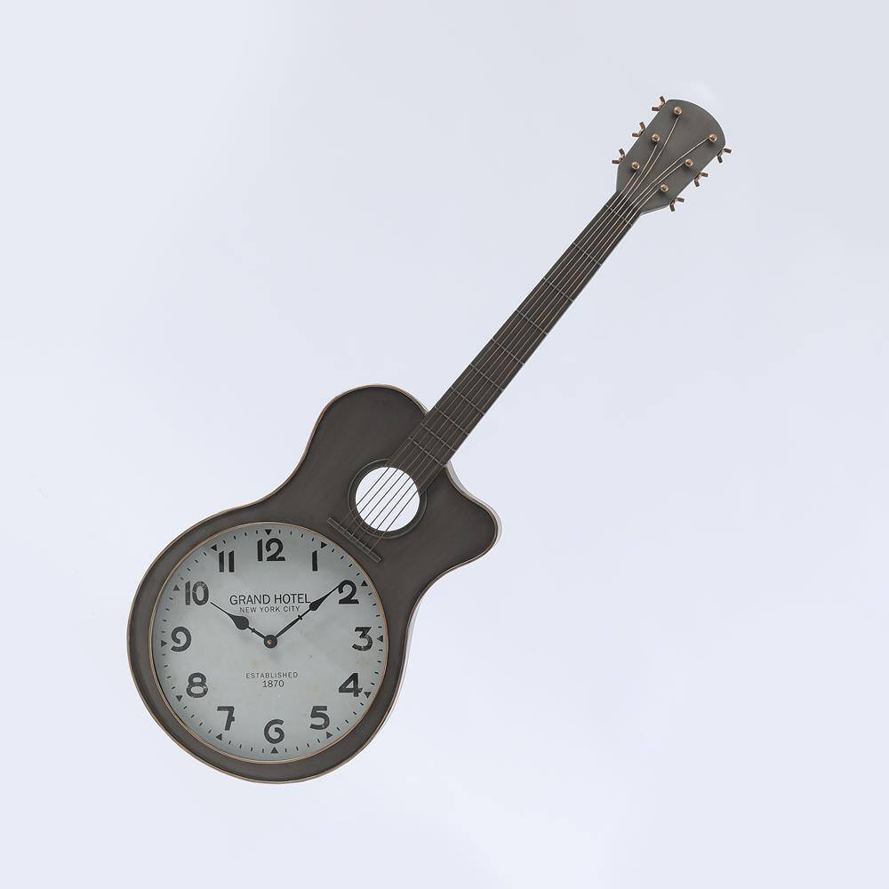 Luxenhome Grey Metal Guitar Wall Clock Wha764 The Home Depot