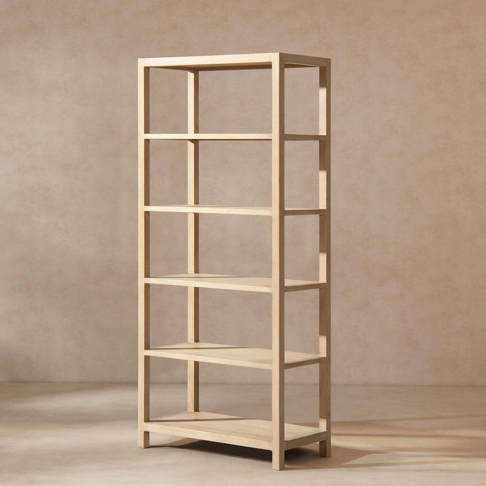 Ellis 71 in. Tall Light Natural Cerused Brown Reclaimed Pine Wood 5-Shelf Bookcase with Open Frame price history on PriceWatchPro