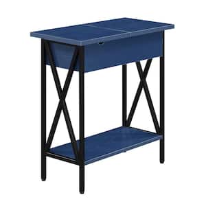 Tucson 11.25 in. Cobalt Blue and Black 24 in. Rectangle Particle Board End Table with Flip Top and Charging Station