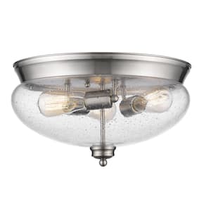 13.25 in. 3-Light Brushed Nickel Flush Mount with Clear Seedy Shade