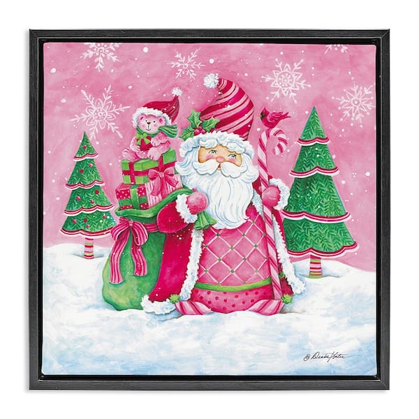 Stupell Industries Pink and Green Santa Scene by Diane Kater 1-Piece Floater Frame Graphic Print Nature Poster Art Print 25 in. x 25 in.