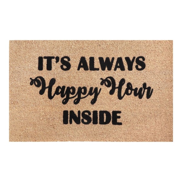 A1 Home Collections A1HC Happy Hour Black 24 in. x 36 in. Natural Coir Heavy Duty Non Slip PVC Backing Outdoor Welcome Mat