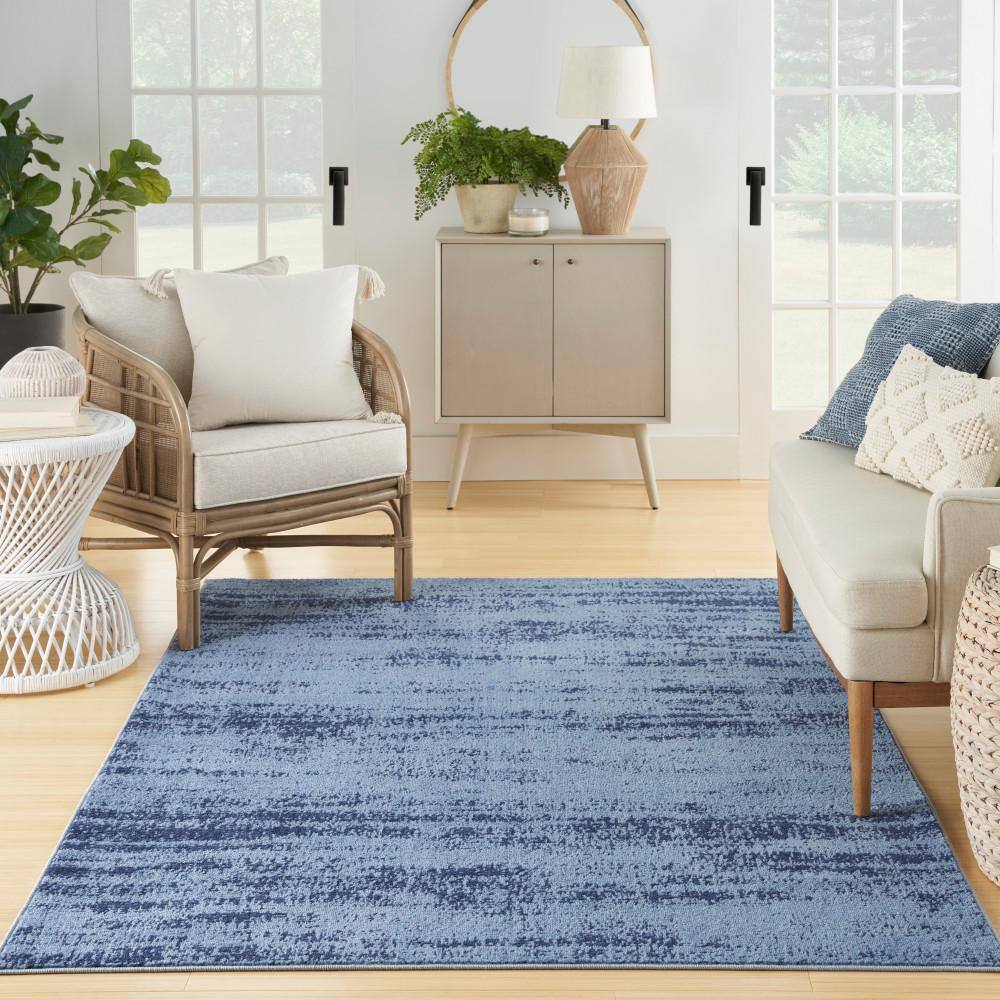 Denim Blue Abstract 4' x 6' Stain-Resistant Outdoor Rug