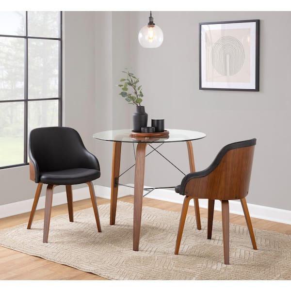 Lumisource Bacci Black Faux Leather and Walnut Wood Dining/Accent Chair (Set of 2)