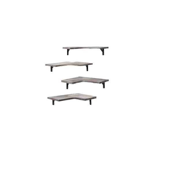 Afoxsos 11.4 in. H Wood Floating Corner 4-Shelf Wall Mount Set of 4 for Home Decoration in Rustic White