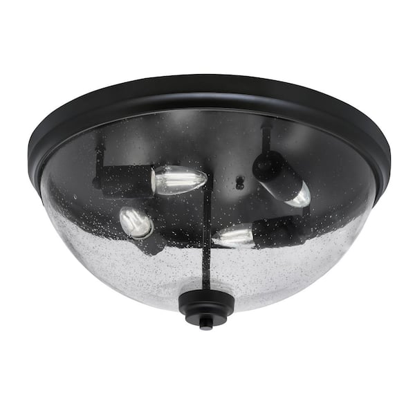 Ashland 18 in. 4 Light Matte Black Flush Mount with Clear Bubble Glass Shade No Bulbs Included