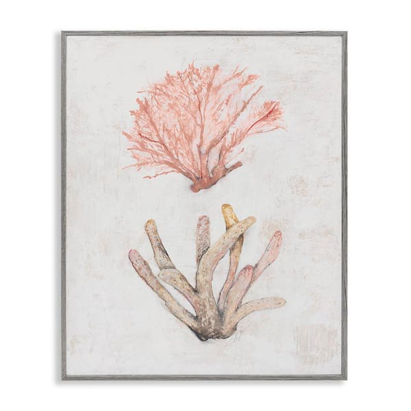 Stupell Industries Peach Coral Pieces by Filippo Ioco Gray Framed Coastal Giclee Art Print 20 in. x 16 in.