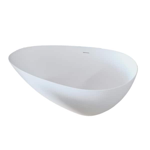 55 in. x 29.5 in. Eggy Shape Solid Surface Stone Resin Flatbottom Soaking Bathtub in Matte White