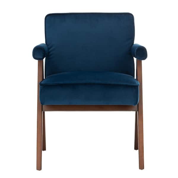 SAFAVIEH Suri Navy/Walnut Upholstered Accent Arm Chair
