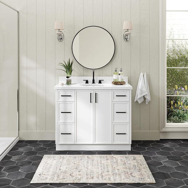 ARIEL Kelly 43 in. W x 22 in. D x 36 in. H Single Bath Vanity in White with Pure White Quartz Top