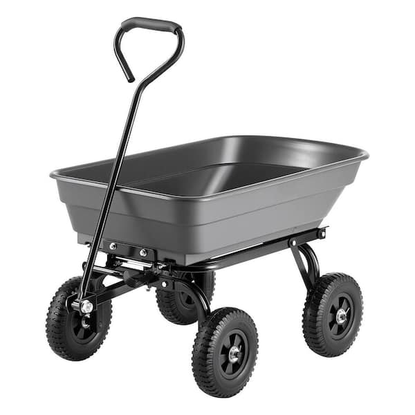 Garden Dump Cart, 600 lbs. Poly Dump Cart, Garden Carts Dumps Wagon with 90° Quick-Dumps 5.5 cu. ft. Plastic Garden Cart