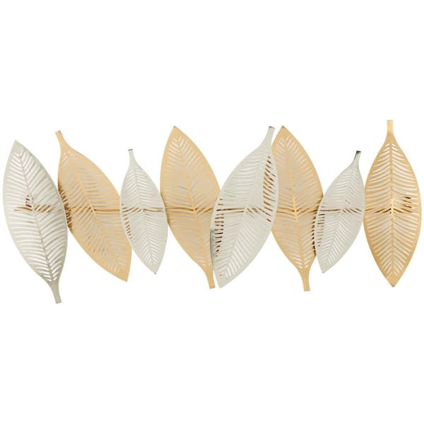 Litton Lane Metal Gold Metallic Leaf Wall Decor with Silver Accents