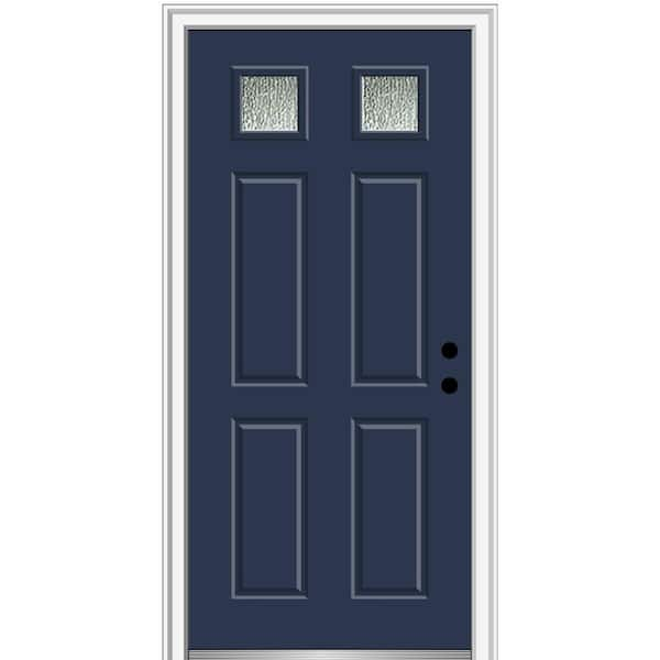 MMI Door 30 in. x 80 in. Left-Hand/Inswing Rain Glass Naval Fiberglass Prehung Front Door on 4-9/16 in. Frame