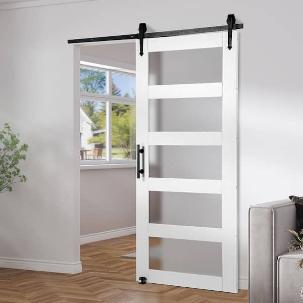 Barn Door and Hardware Kit, 42 in. x 84 in. Wood and Glass Sliding Access Door, Smoothly and Quietly, Barn Door Kit