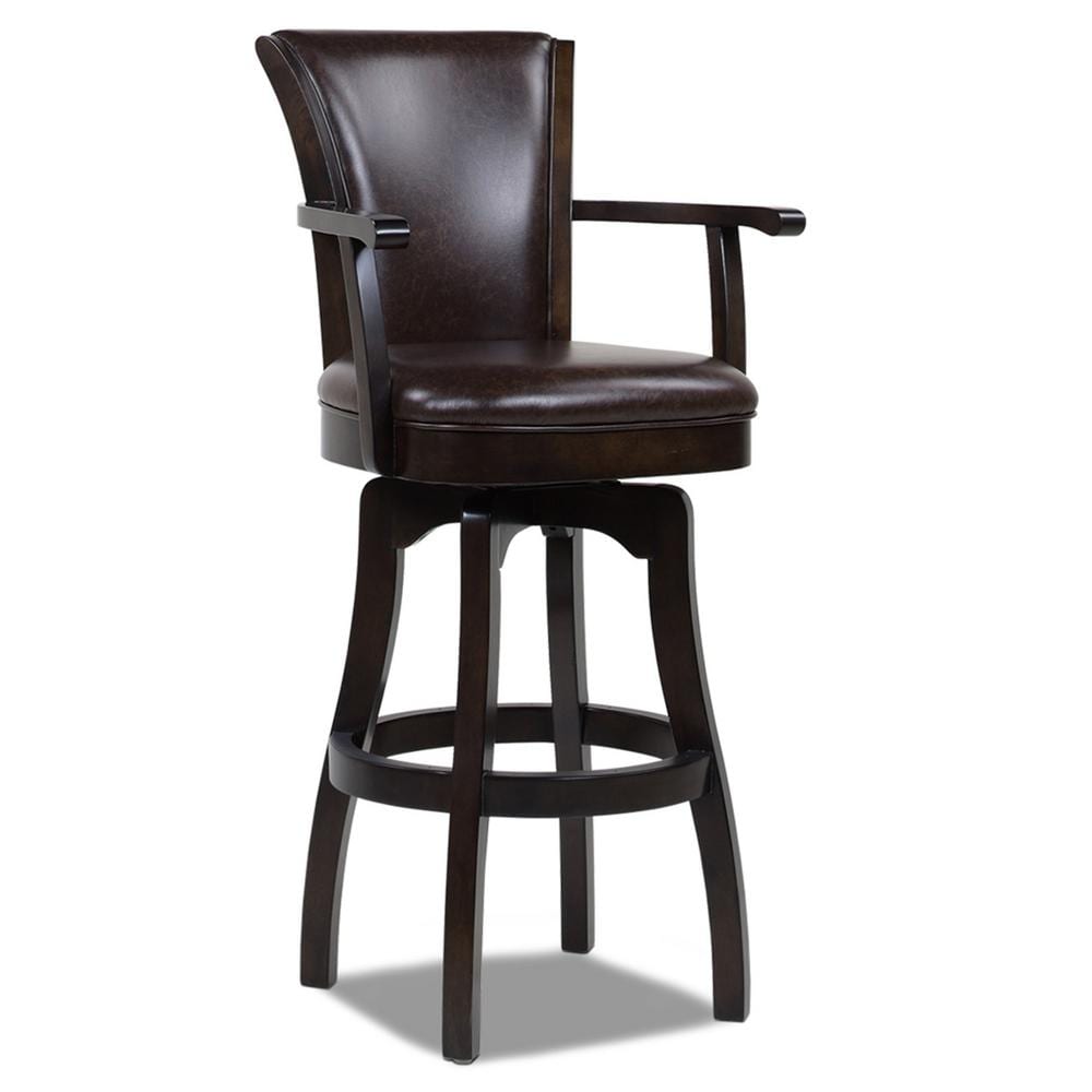 Williams 31" Vintage Brown Faux Leather Swivel Bar Stool with Armrests