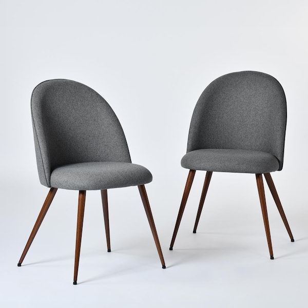 Hatre Modern Fabric Upholstered Office Chairs with Ergonomic Oval Back in Grey, Thickened Cushioned Seats (Set of 2)