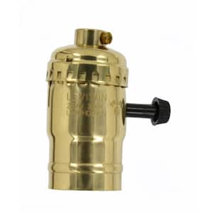 250W Medium Base 2-Circuit Turn Knob Brass Shell Incandescent Lampholder (For 3-Way Lamps), Brass