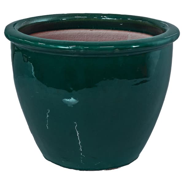 Sunnydaze 14.5 in. Chalet High-Fired Glazed Ceramic Planter-Dark
