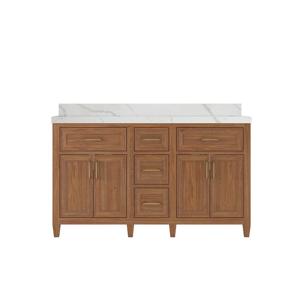 Santa Monica 60 in. W x 22 in. D x 36 in. H Double Sink Bath Vanity in Dark Natural with 2 in. Calacatta Laza Top price history on PriceWatchPro