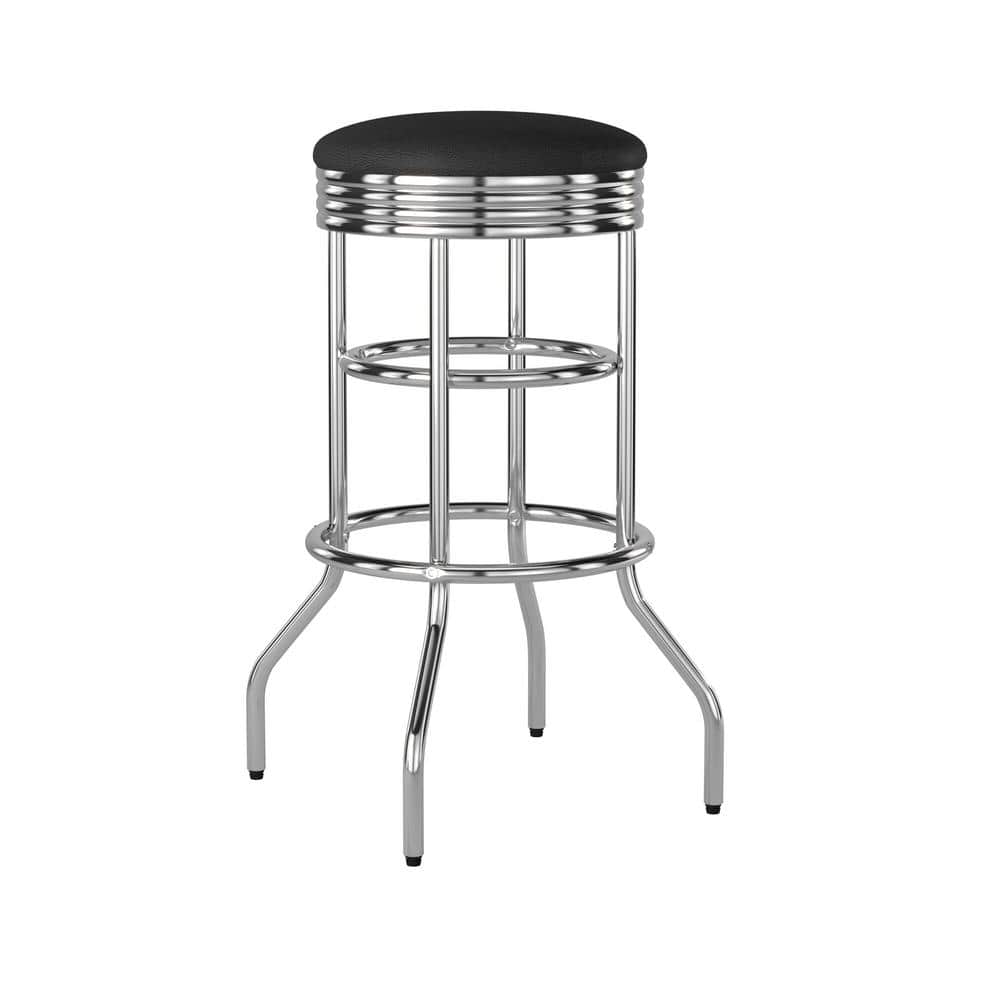 Mid-Century Modern Black Faux Leather 30" Swivel Bar Stool