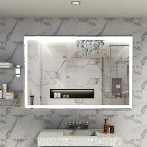 60 in. W x 40 in. H Large Rectangular Framed Anti-Fog Wall Mounted LED Bathroom Vanity Mirror in Silver
